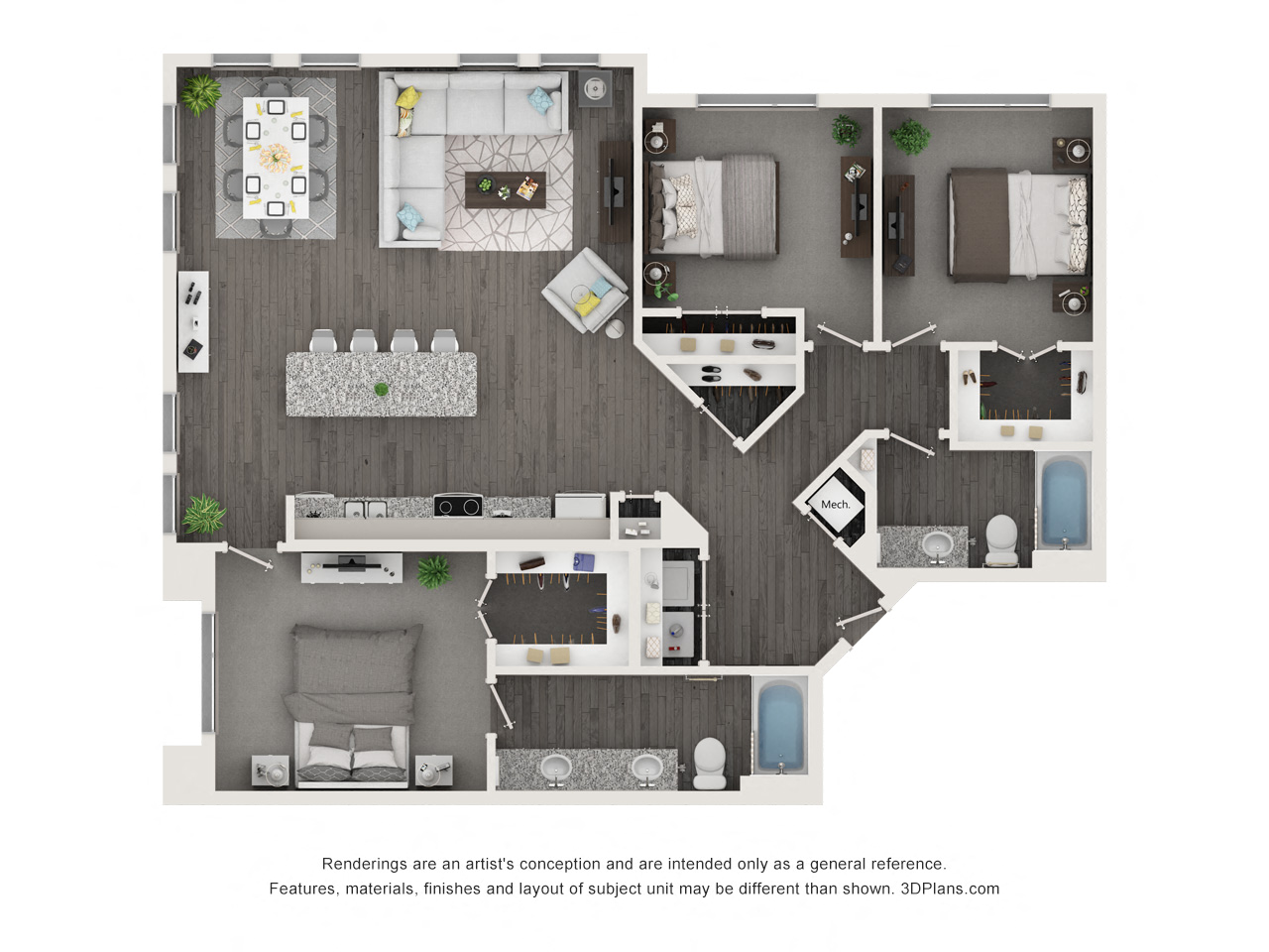 Floor plan for 3 beds, 2 baths, 1476 sqft